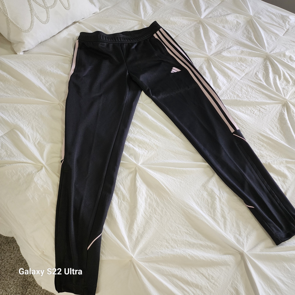 Adidas Kids Black Joggers with Pink Stripes
